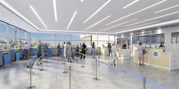 Artist’s rendering of the airport’s U.S. preclearance processing area.