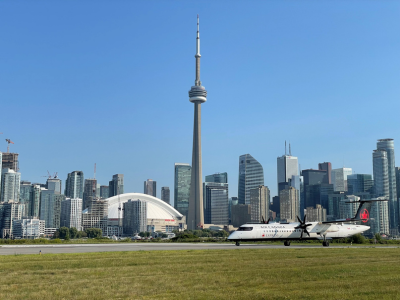 Plane on airfield at Billy Bishop Toronto City Airport