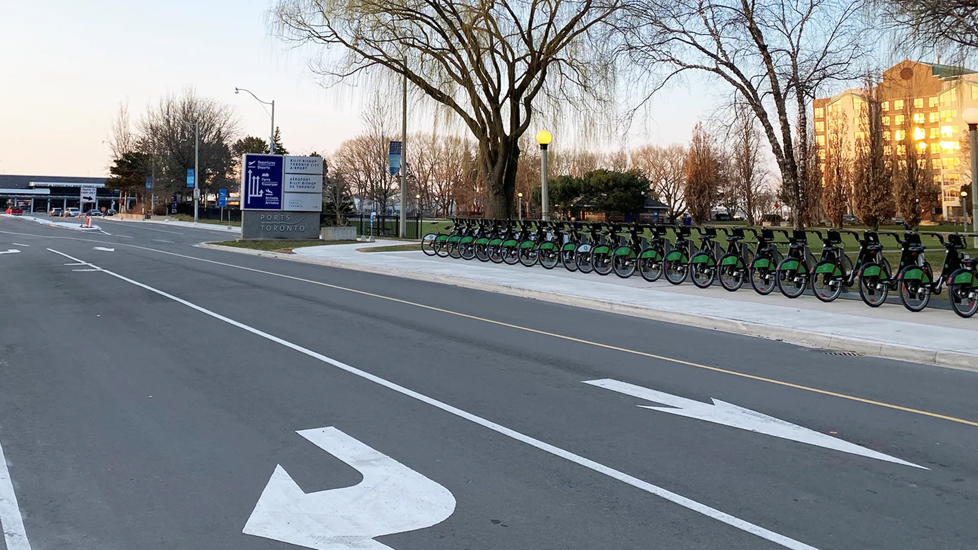 BikeShare bikes just outside of the airport entrance