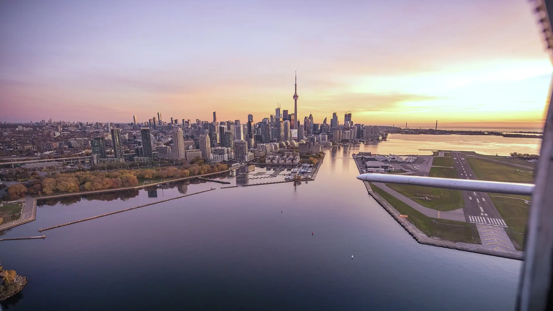 Aerial shot of Toronto and Billy Bishop Toronto City Airport