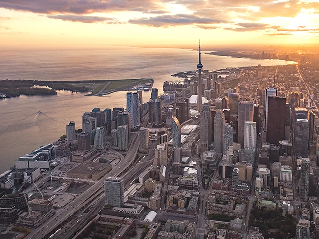 Downtown Toronto aerial photo at sunset