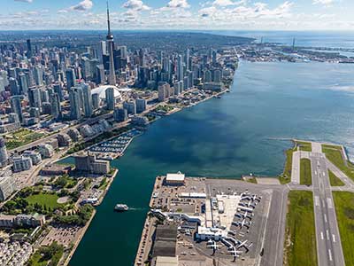 Aerial photo of downtown Toronto with BBTCA in the foreground