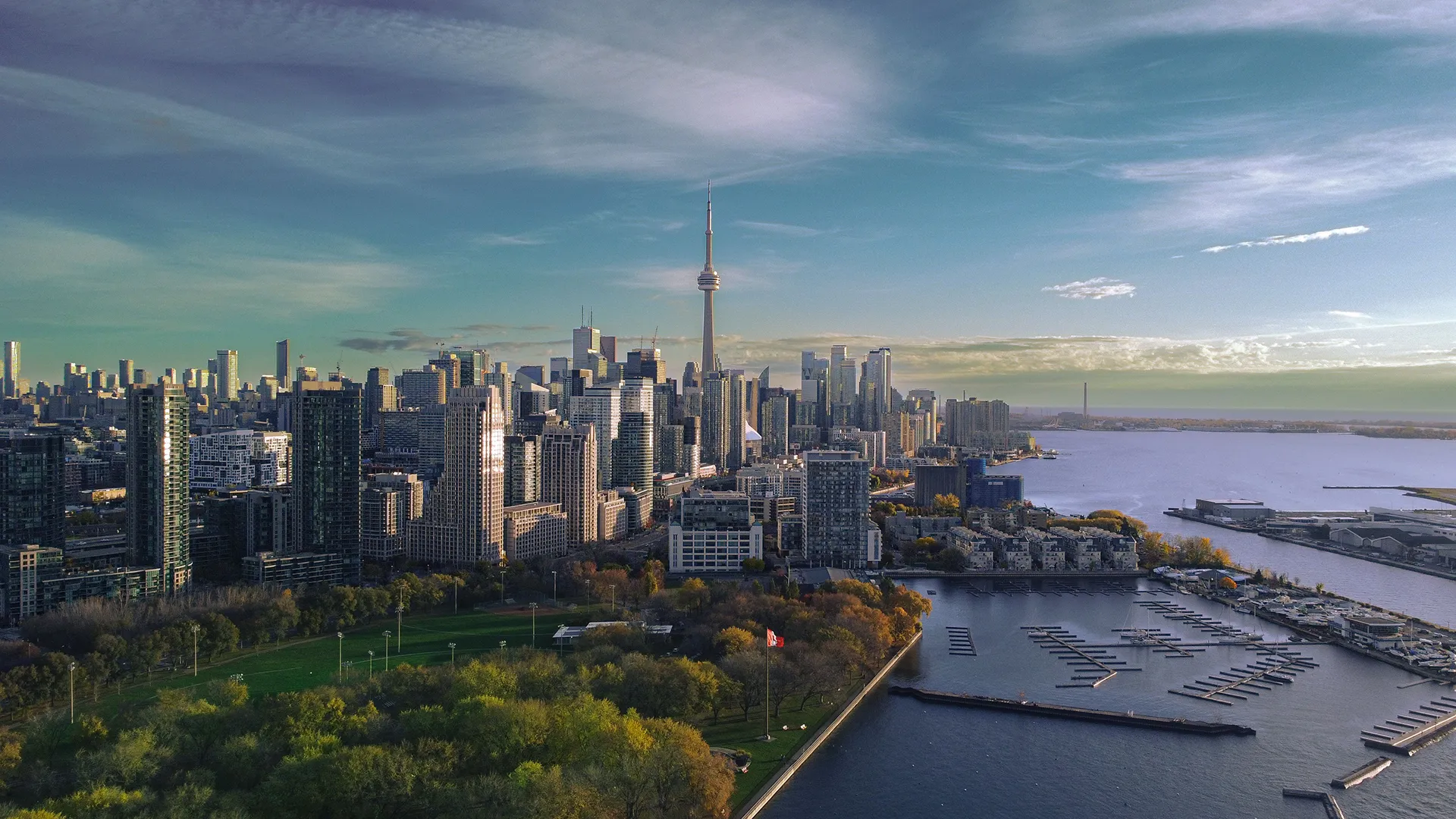 Toronto city skyline from an aerial photograph in the fall