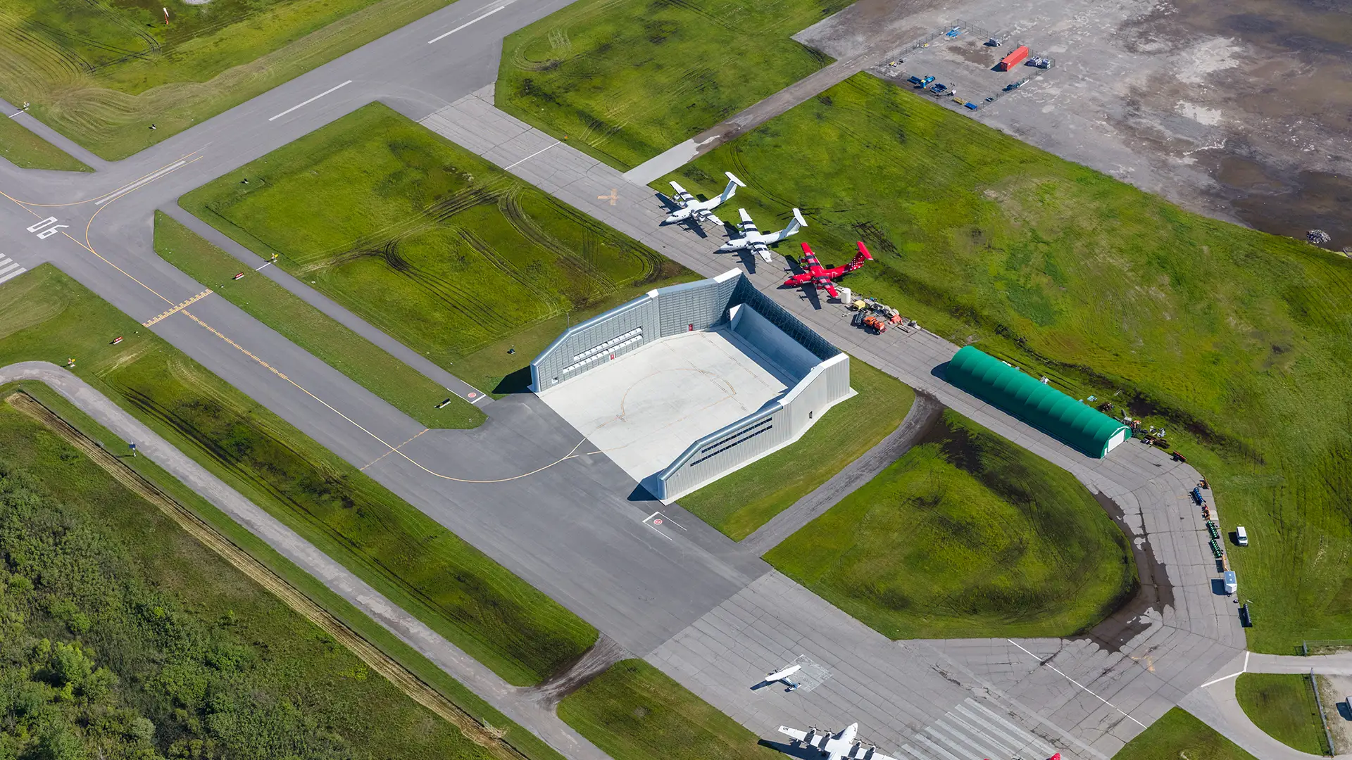 Aerial photo of the engine noise barrier
