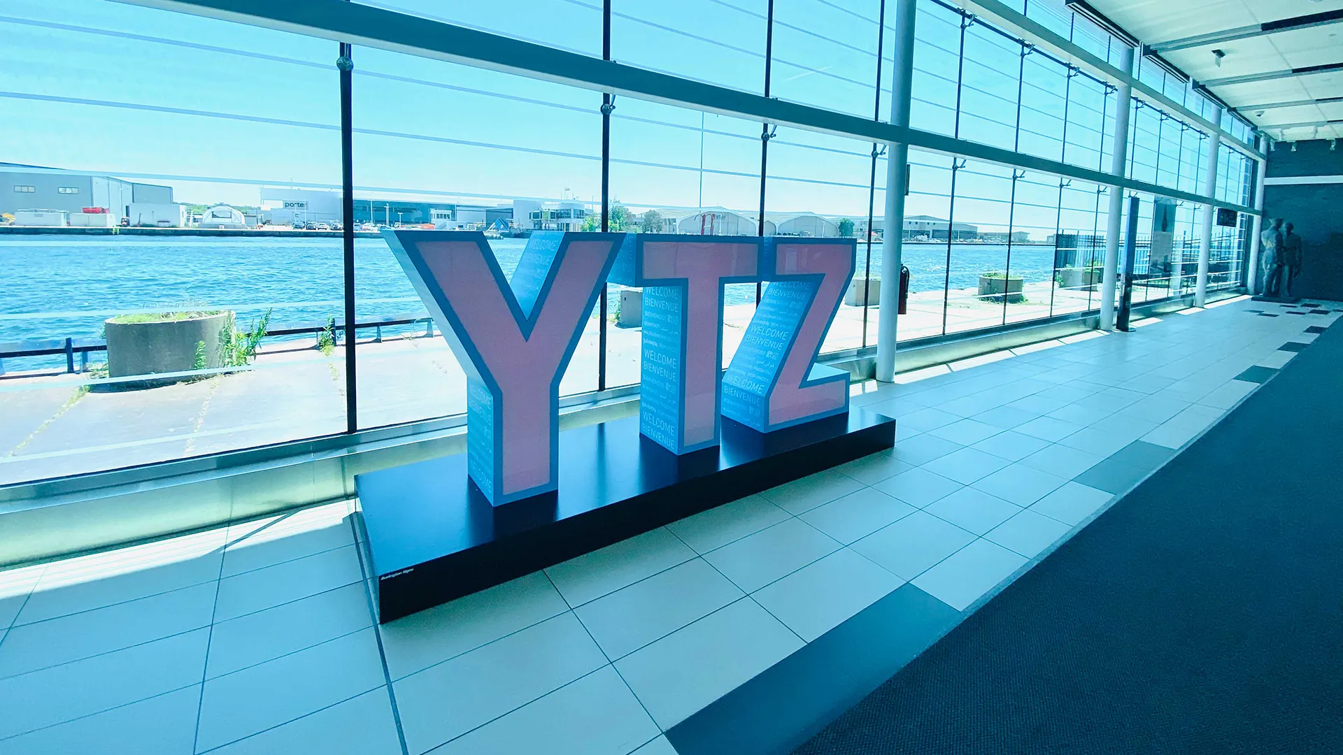 YTZ lettering in a hallway at the airport