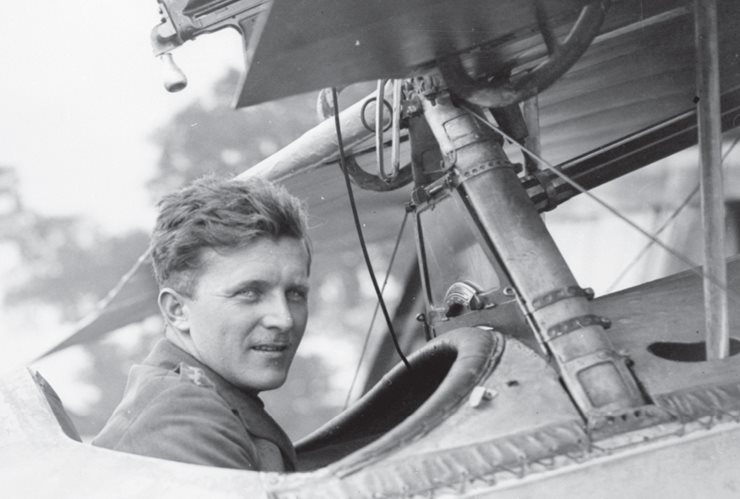 Billy Bishop in a plane cockpit, closeup