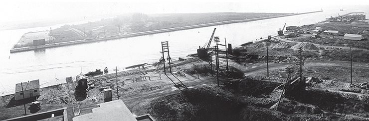 aerial view of tunnel construction site