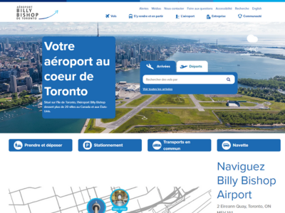 screenshot of french Billy Bishop Toronto City Airport website homepage