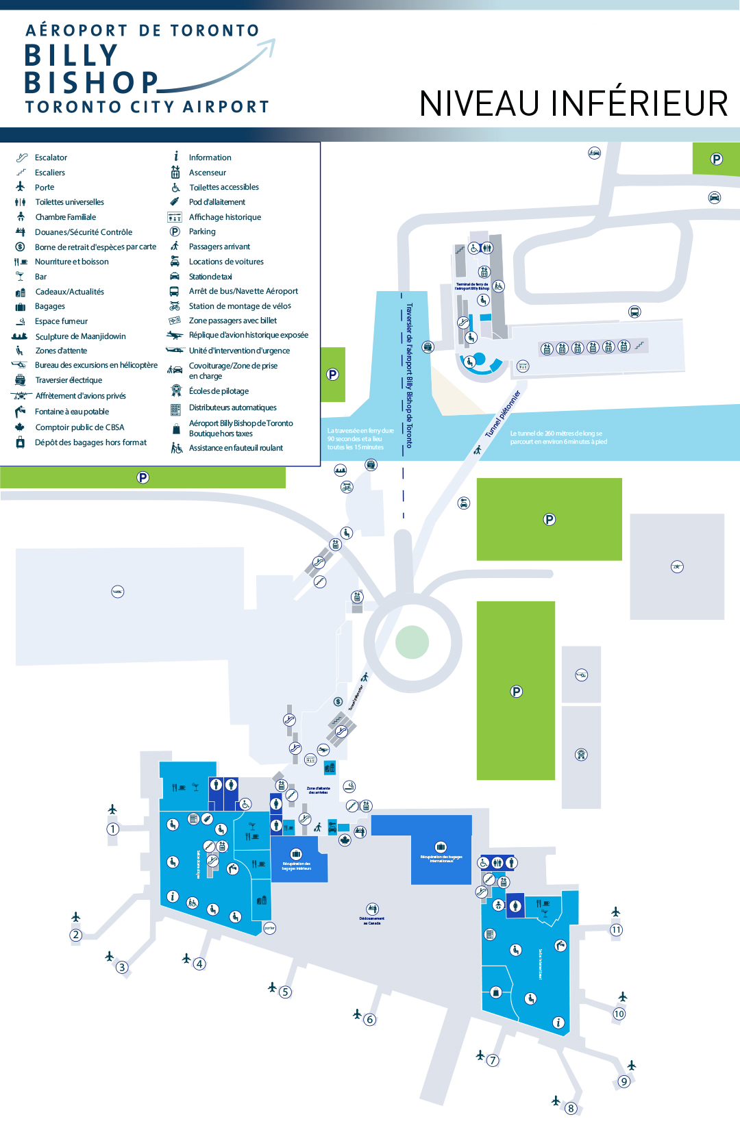 Carte de l'Aéroport Billy Bishop de Toronto. Cliquez pour ouvrir une version PDF plus grande de la carte.