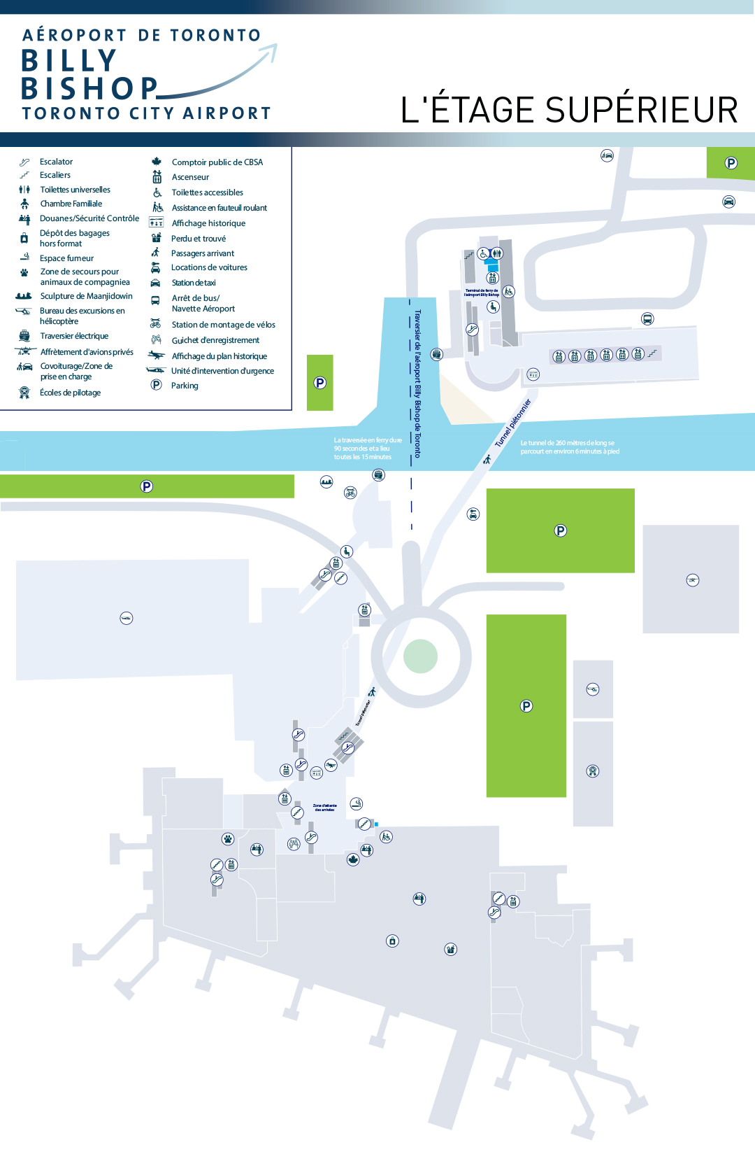 Carte de l'Aéroport Billy Bishop de Toronto. Cliquez pour ouvrir une version PDF plus grande de la carte.
