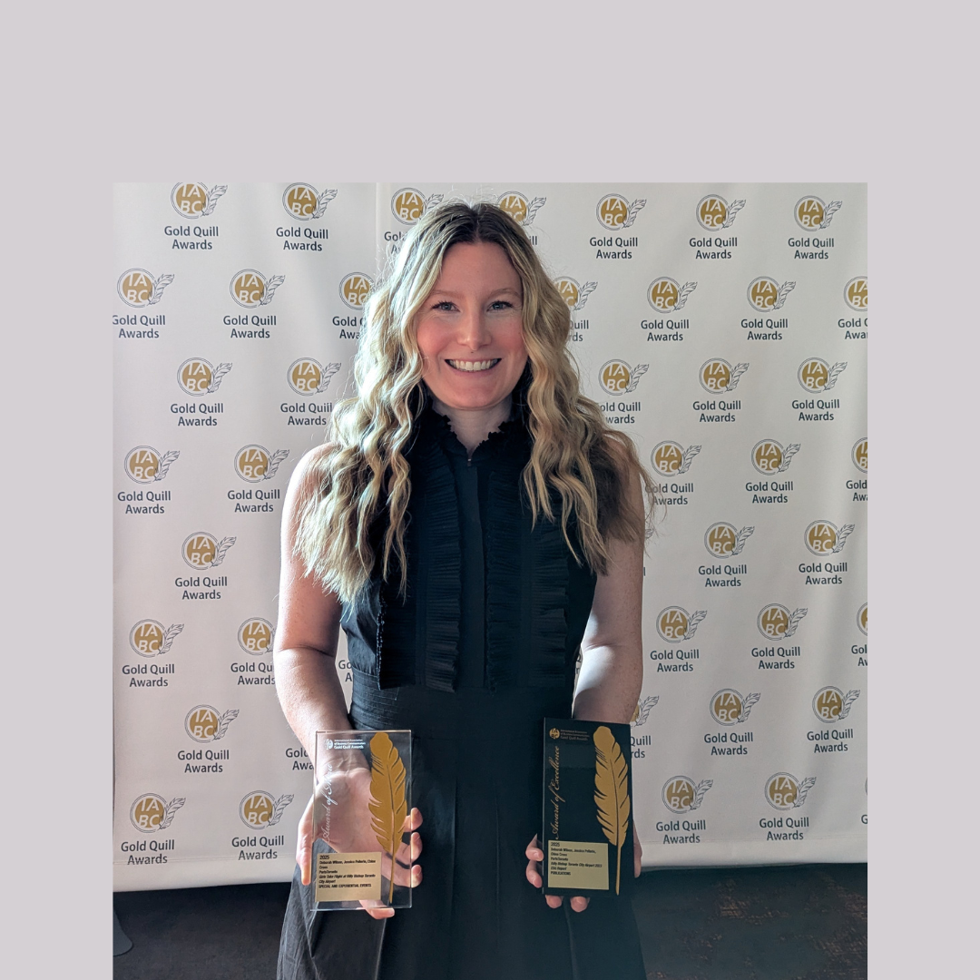 An airport representative at the IABC Gold Quill Awards event.