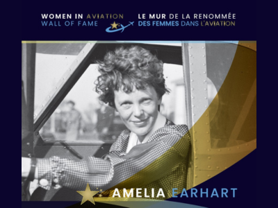 Amelia Earhart featured on the airport’s Women in Aviation Wall of Fame.