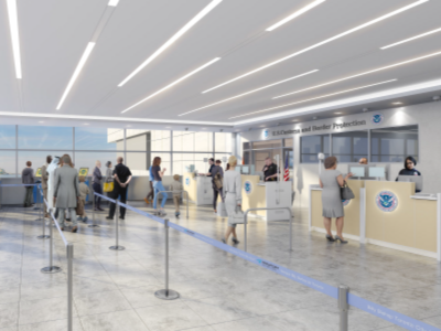 Artist’s rendering of the airport’s U.S. preclearance processing area.