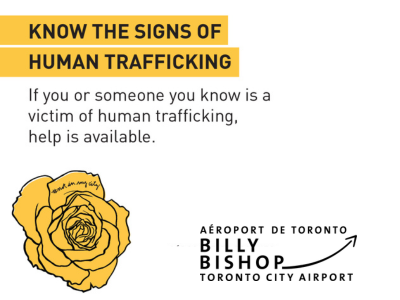 Human trafficking awareness poster from Billy Bishop Airport and Not In My City.