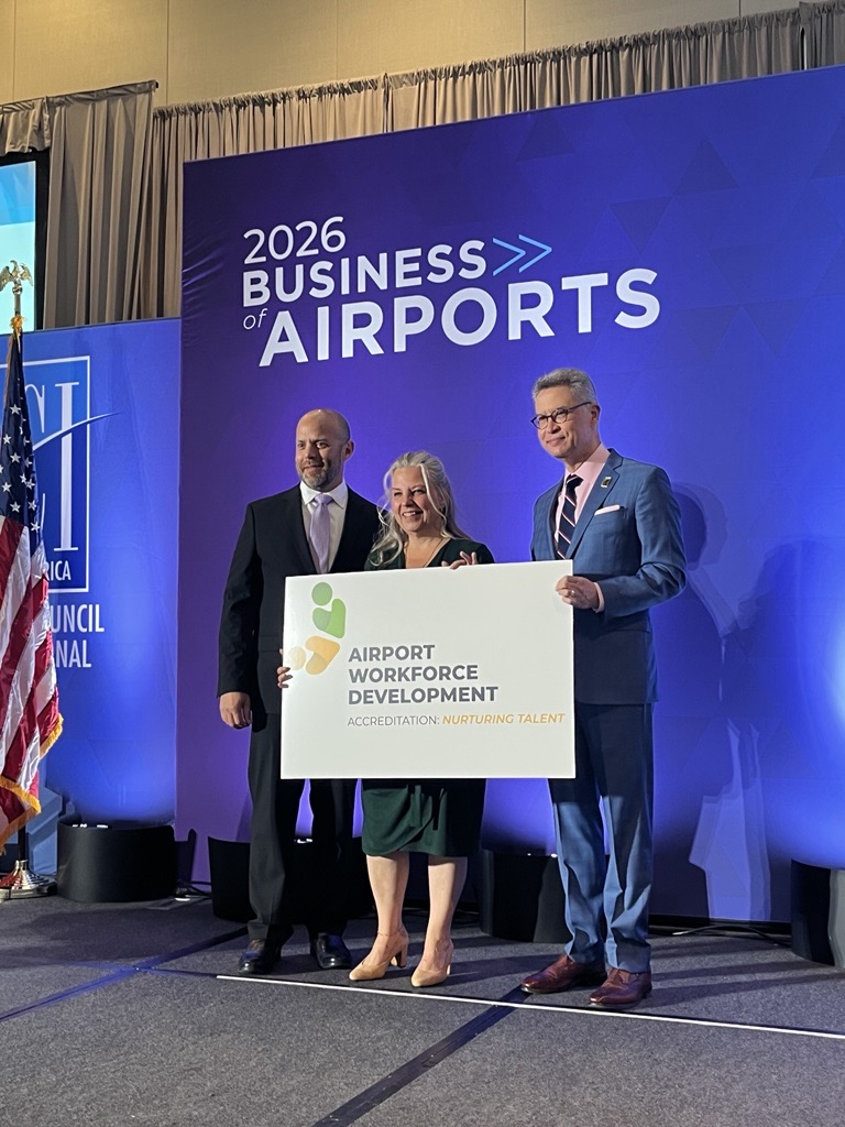 Airport representatives receive workforce development accreditation at the 2026 Business of Airports conference.