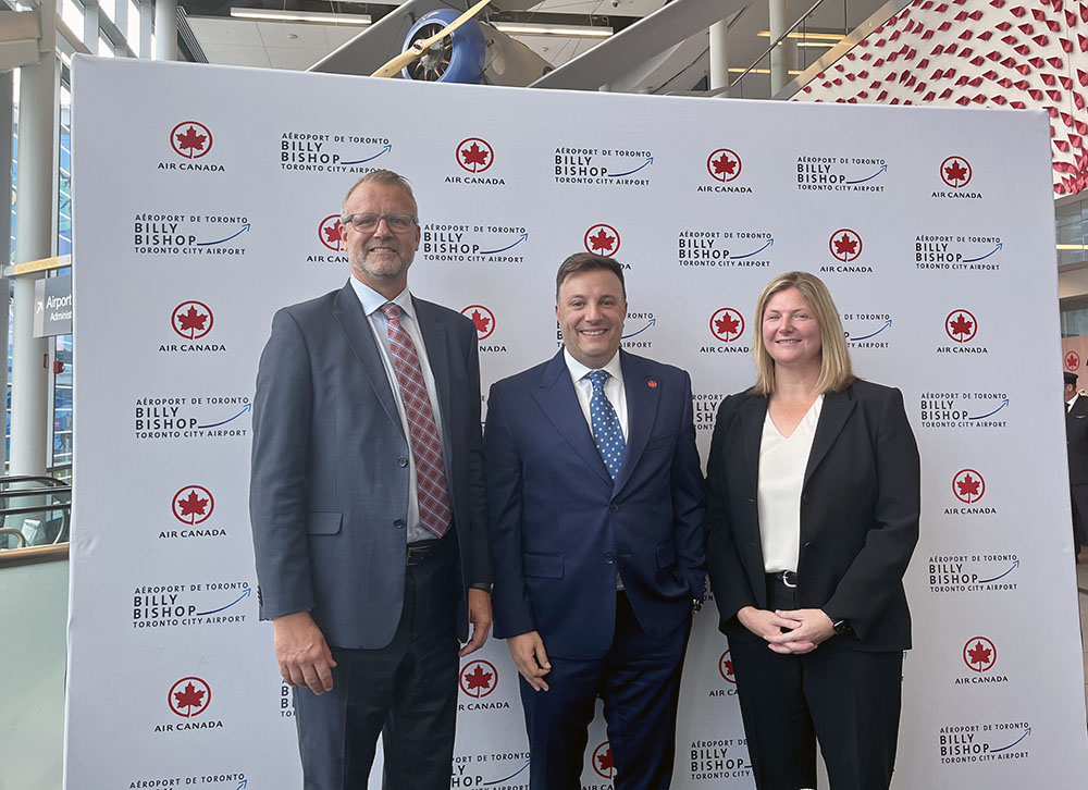 RJ Steenstra, Mark Galardo and Jennifer Quinn at the Air Canada announcement.