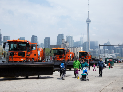 Visitors explore airport vehicles during Doors Open at Billy Bishop Airport.
