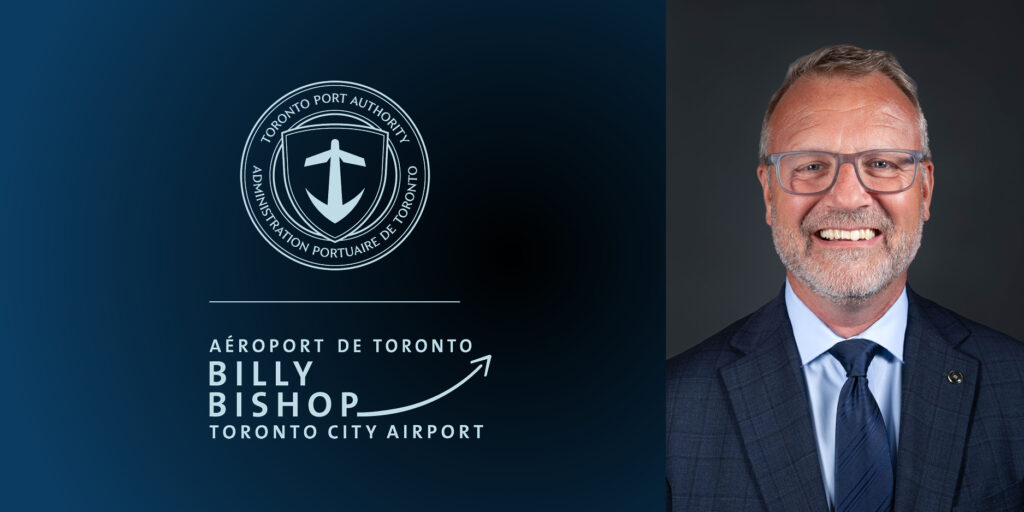 Toronto Port Authority and Billy Bishop Airport emblems beside a portrait of RJ Steenstra.
