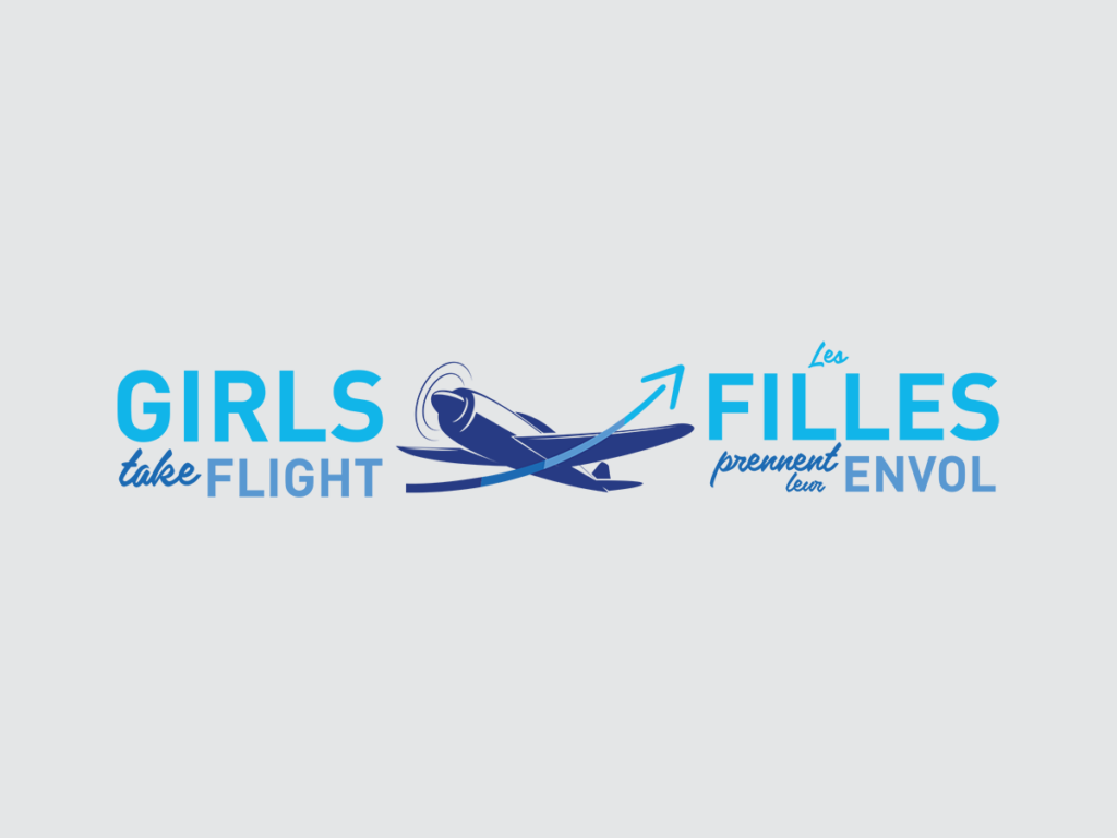 Girls Take Flight bilingual event logo.